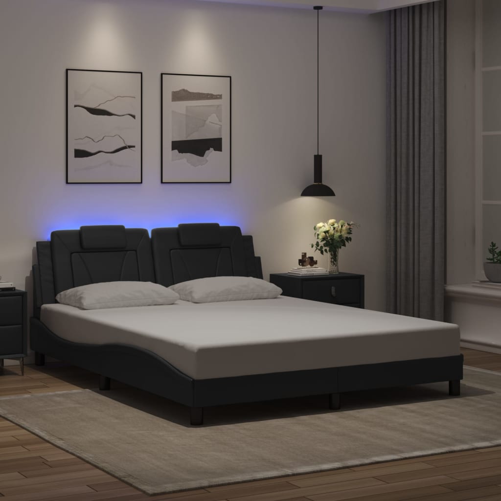 Bettgestell &quot;Viana&quot; Mit Led Ohne Matratze -Braun Kunstleder