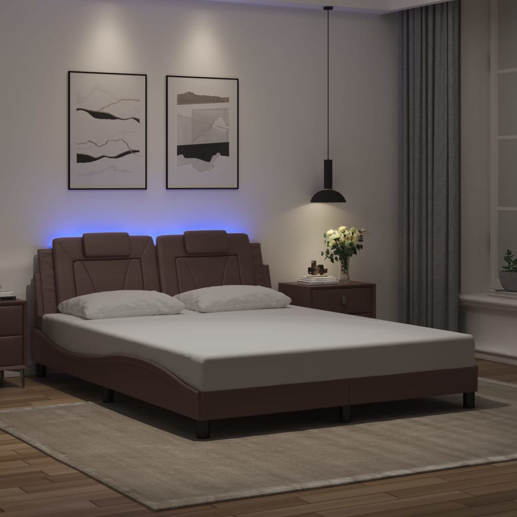 Bettgestell &quot;Viana&quot; Mit Led Ohne Matratze -Braun Kunstleder