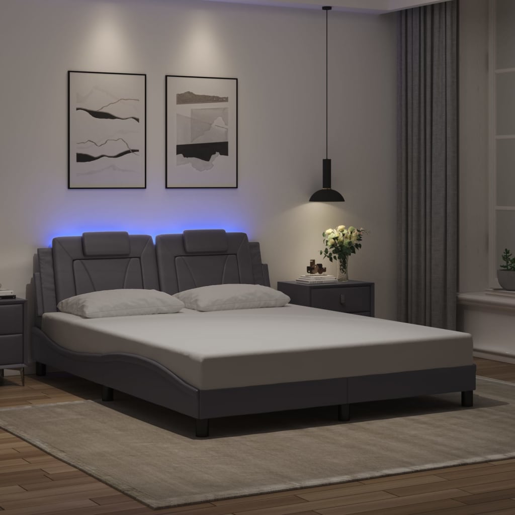Bettgestell &quot;Viana&quot; Mit Led Ohne Matratze -Braun Kunstleder
