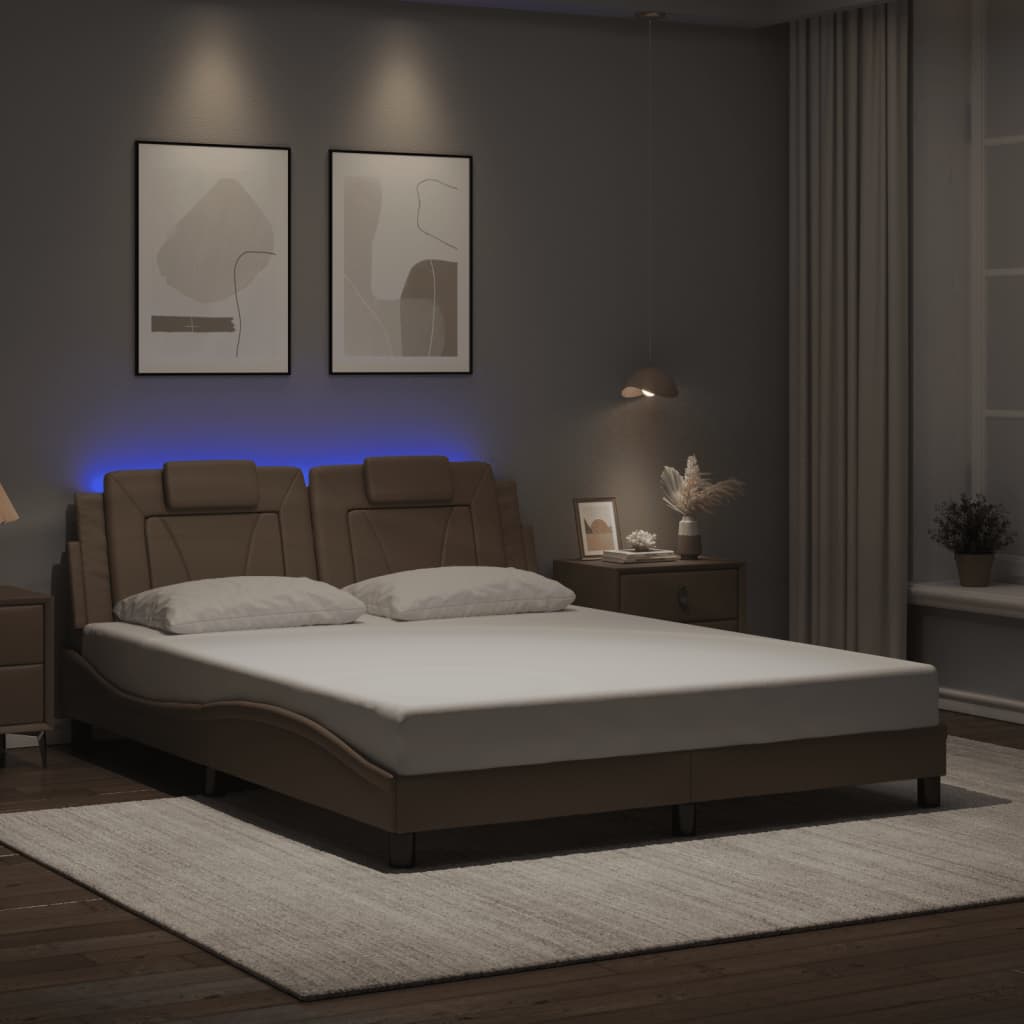 Bettgestell &quot;Viana&quot; Mit Led Ohne Matratze -Braun Kunstleder
