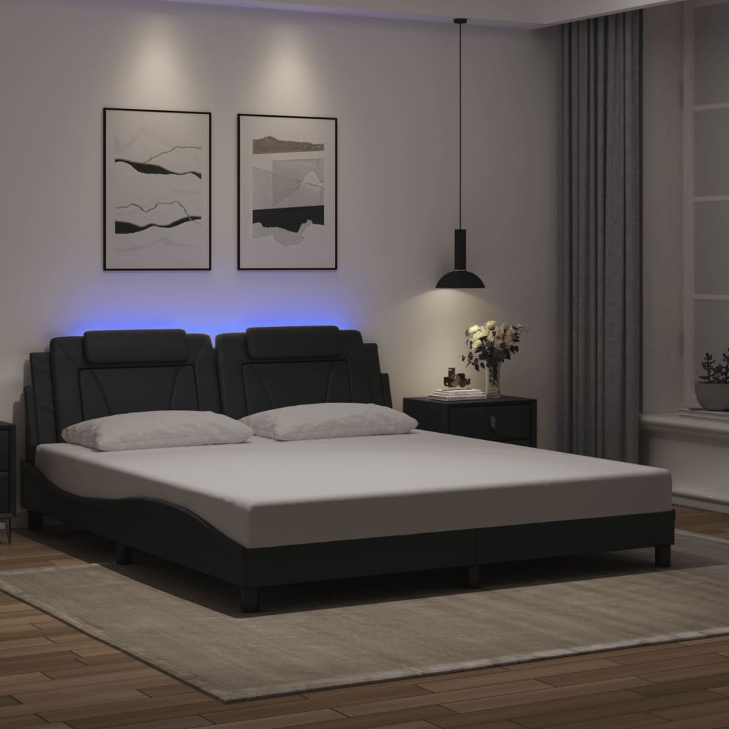 Bettgestell &quot;Viana&quot; Mit Led Ohne Matratze -Braun Kunstleder