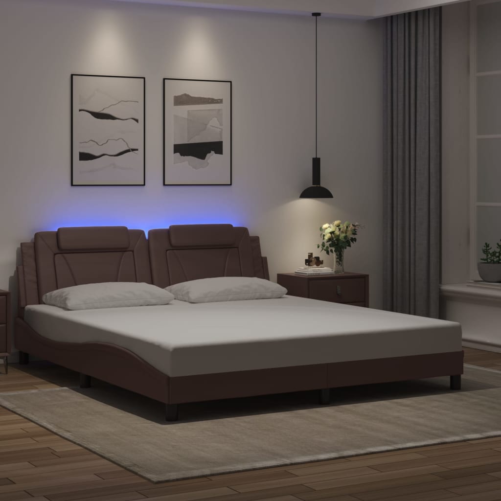 Bettgestell &quot;Viana&quot; Mit Led Ohne Matratze -Braun Kunstleder