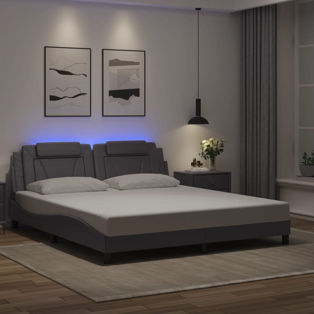 Bettgestell &quot;Viana&quot; Mit Led Ohne Matratze -Braun Kunstleder