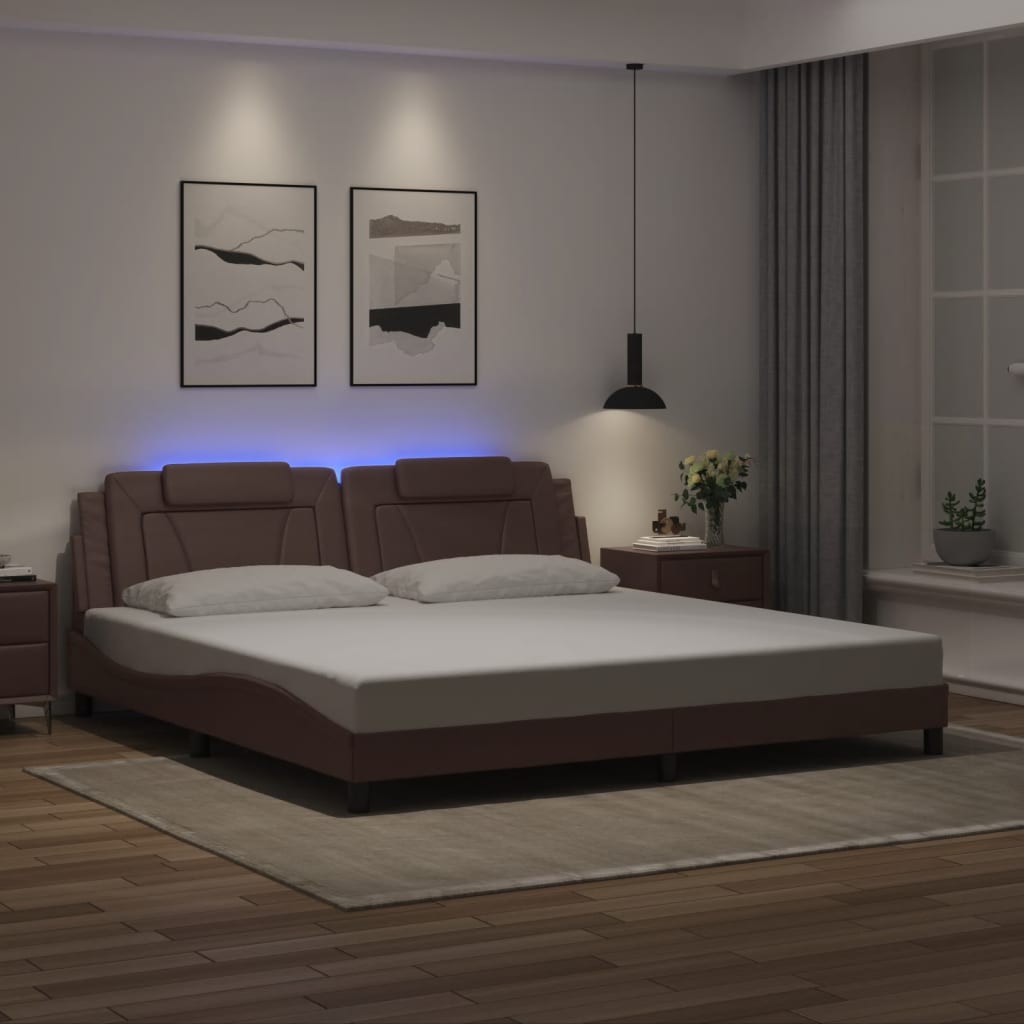 Bettgestell &quot;Viana&quot; Mit Led Ohne Matratze -Braun Kunstleder