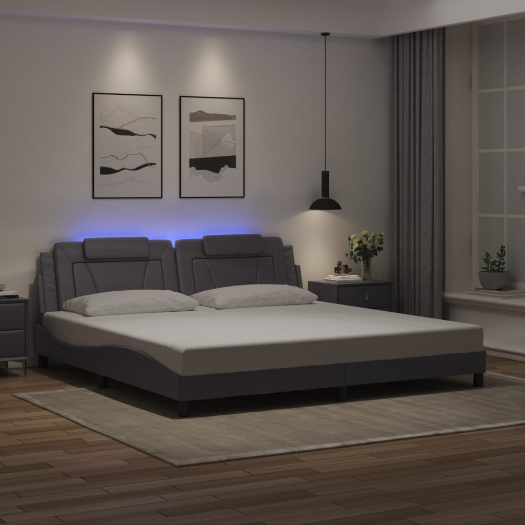 Bettgestell &quot;Viana&quot; Mit Led Ohne Matratze -Braun Kunstleder