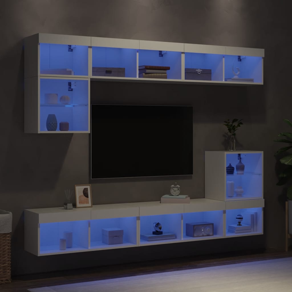 8-Teilige Tv-Wandkonsole Mit Led Artisan Eiche Holzwerkstoff