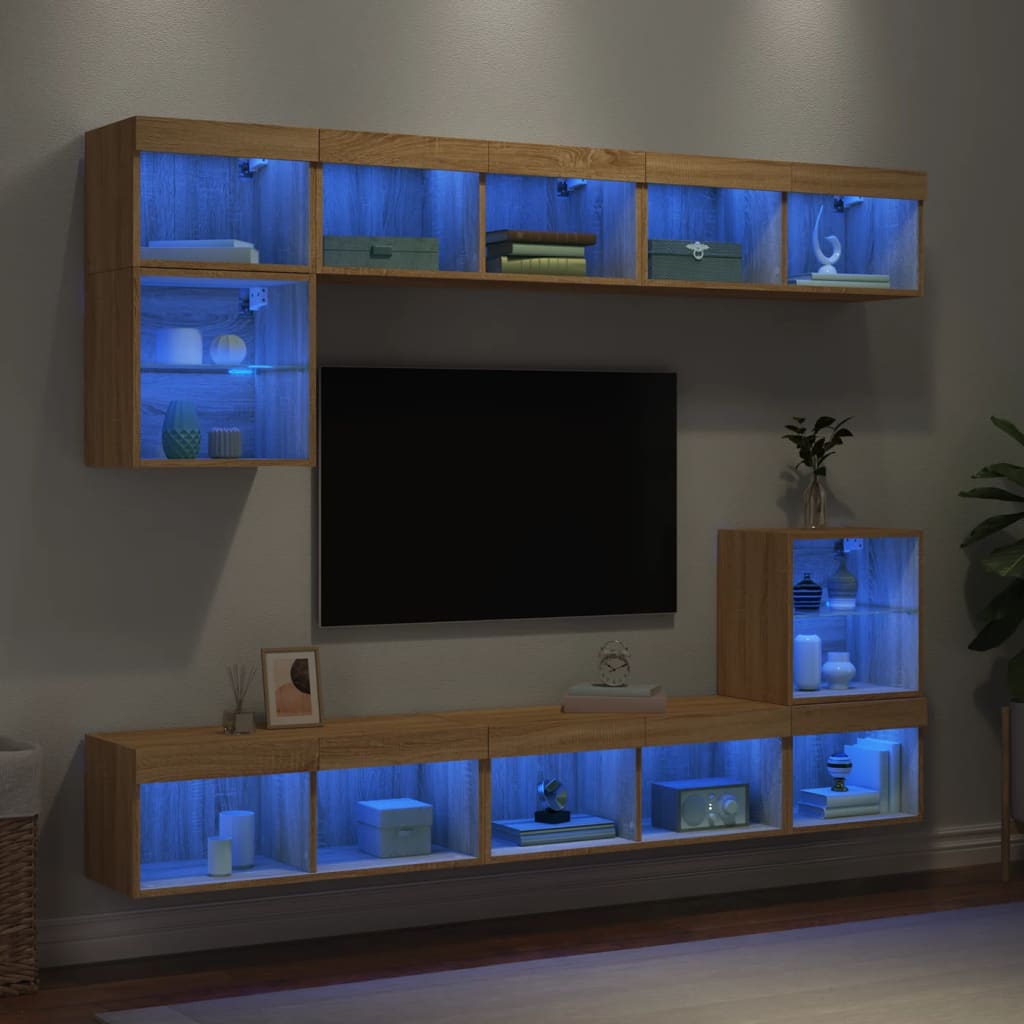 8-Teilige Tv-Wandkonsole Mit Led Artisan Eiche Holzwerkstoff
