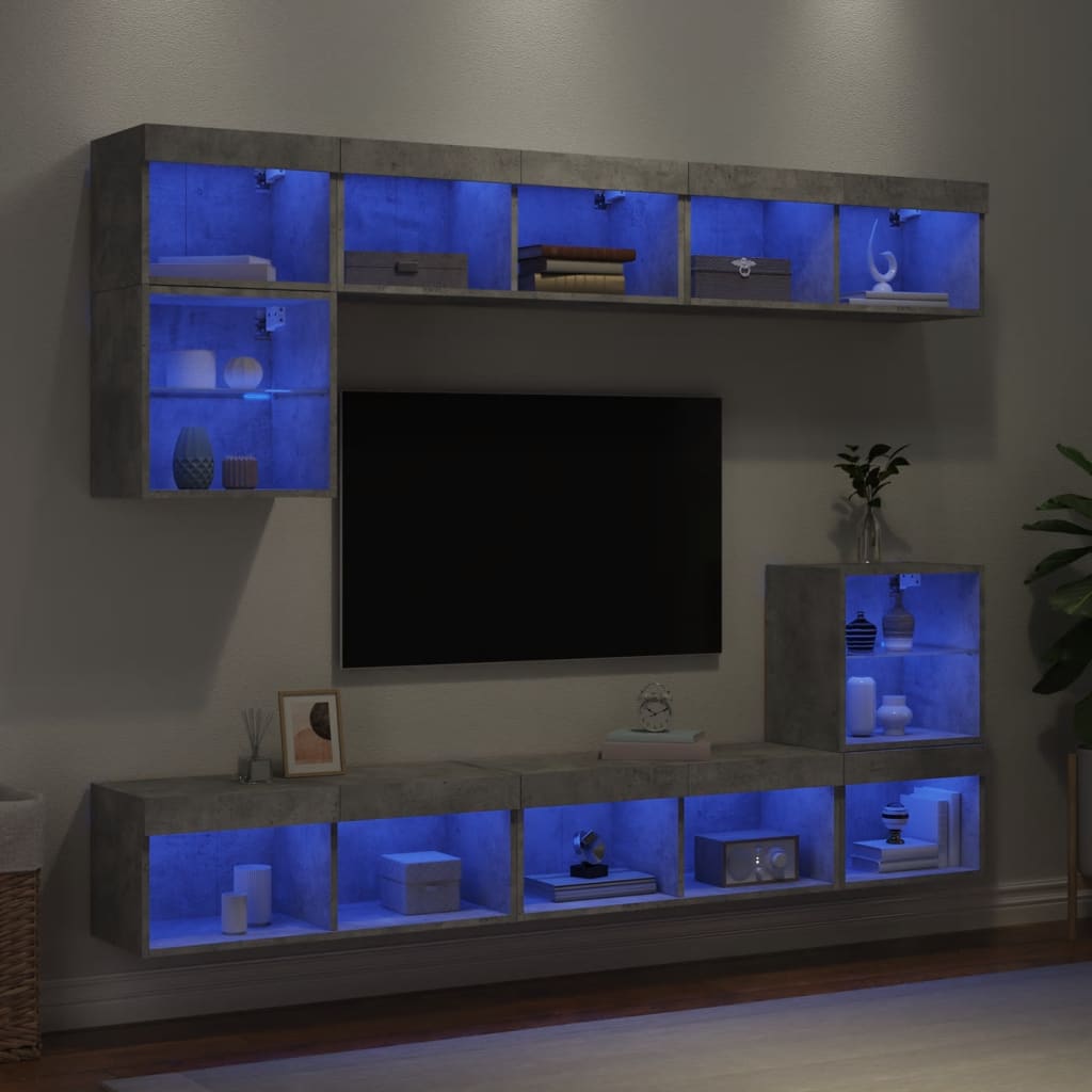8-Teilige Tv-Wandkonsole Mit Led Artisan Eiche Holzwerkstoff