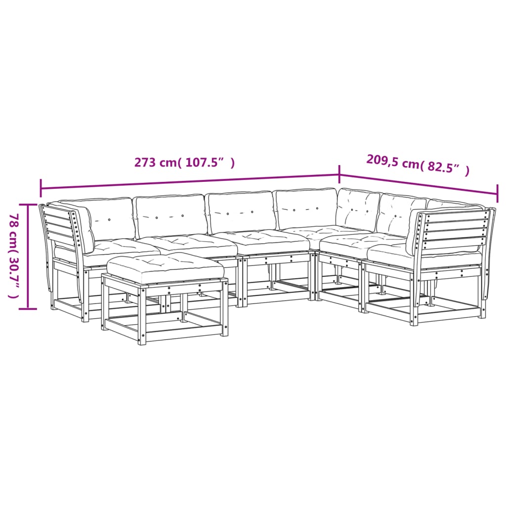 7-Tlg. Garten-Lounge-Set Mit Kissen Massivholz Douglasie