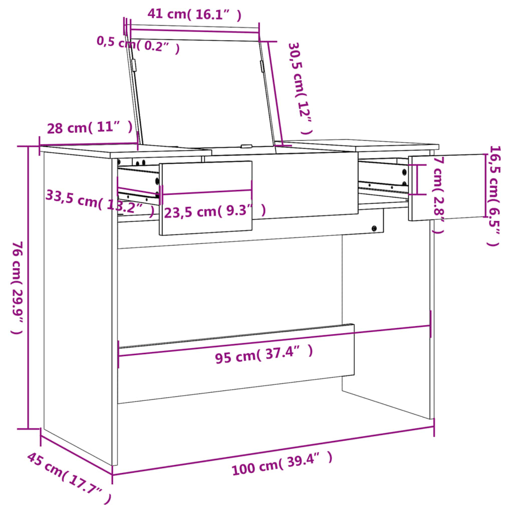 Schminktisch Mit Spiegel 100X45X76 Cm