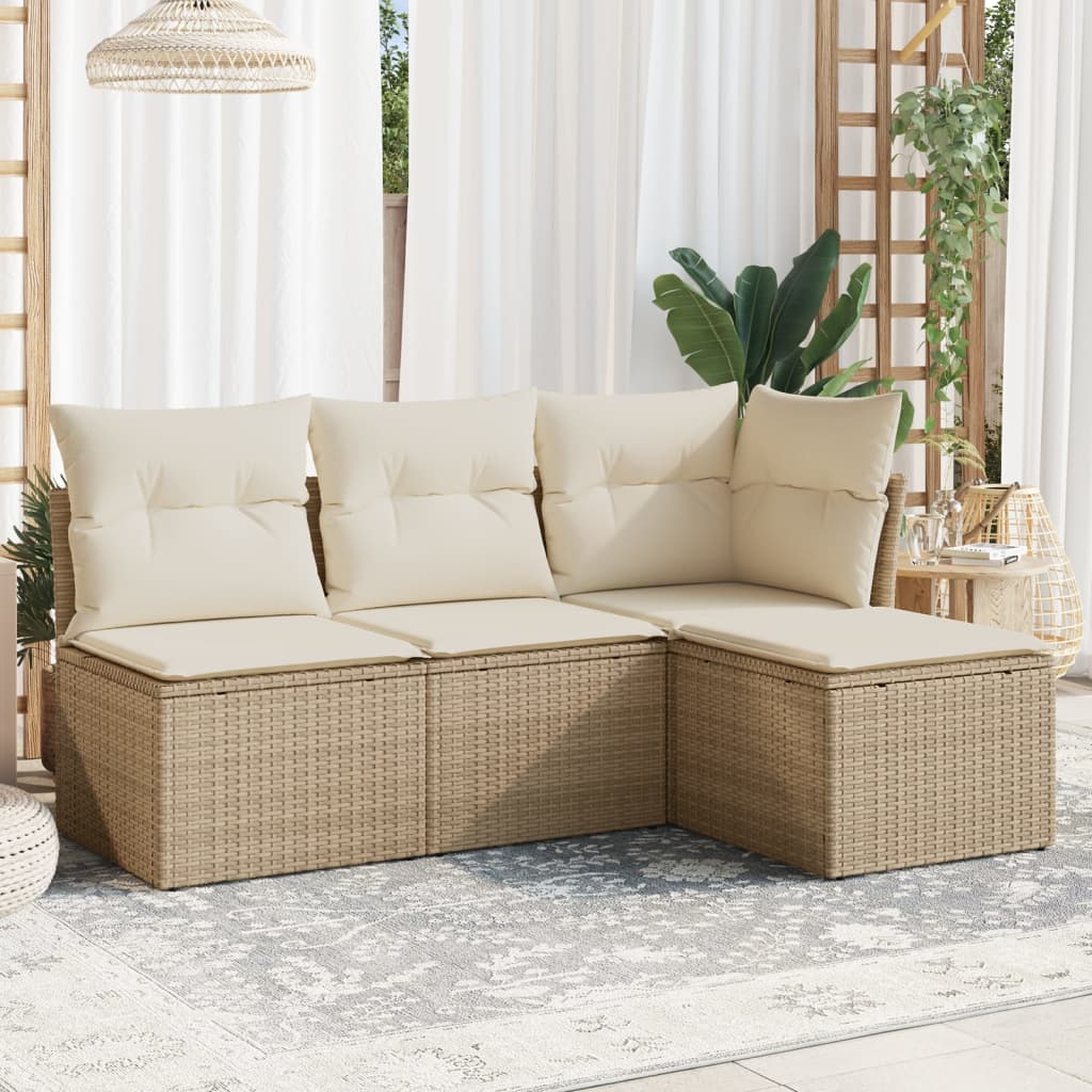 5-Tlg. Garten-Sofagarnitur Mit Kissen Beige Poly Rattan