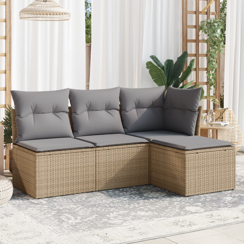 5-Tlg. Garten-Sofagarnitur Mit Kissen Beige Poly Rattan