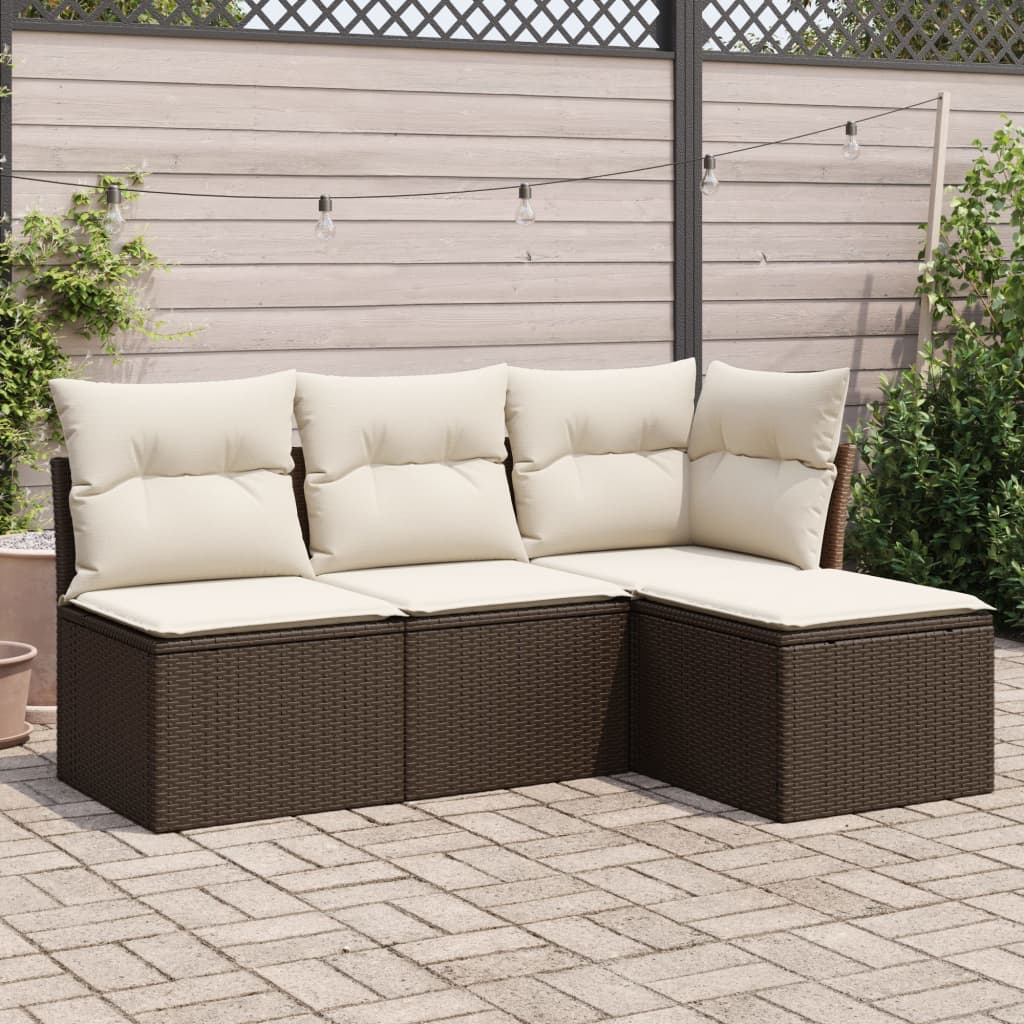 5-Tlg. Garten-Sofagarnitur Mit Kissen Beige Poly Rattan