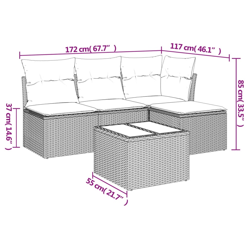 5-Tlg. Garten-Sofagarnitur Mit Kissen Beige Poly Rattan