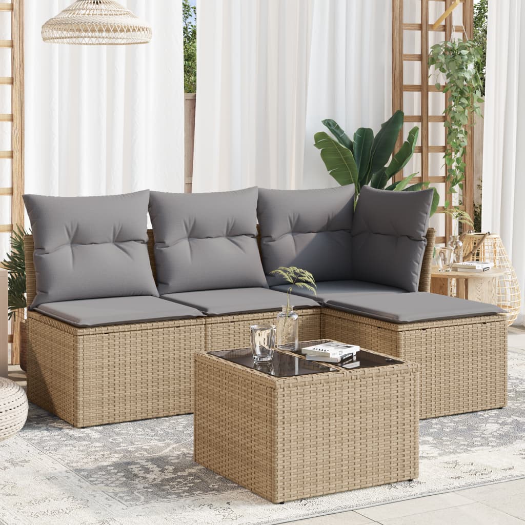 5-Tlg. Garten-Sofagarnitur Mit Kissen Poly Rattan