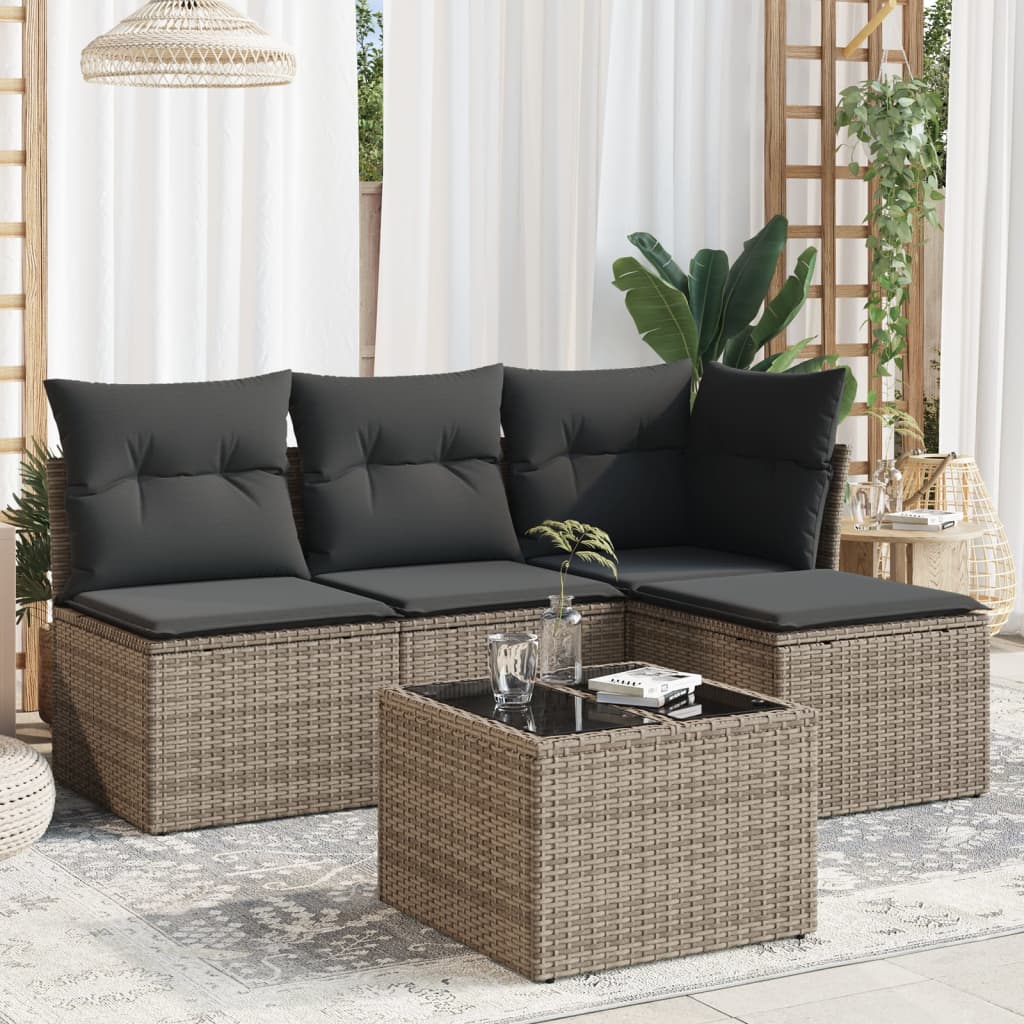 5-Tlg. Garten-Sofagarnitur Mit Kissen Beige Poly Rattan