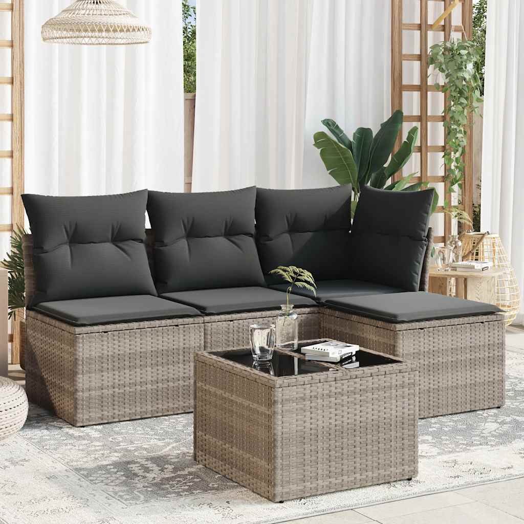 5-Tlg. Garten-Sofagarnitur Mit Kissen Beige Poly Rattan