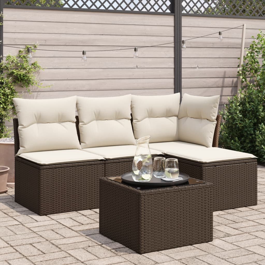 5-Tlg. Garten-Sofagarnitur Mit Kissen Beige Poly Rattan