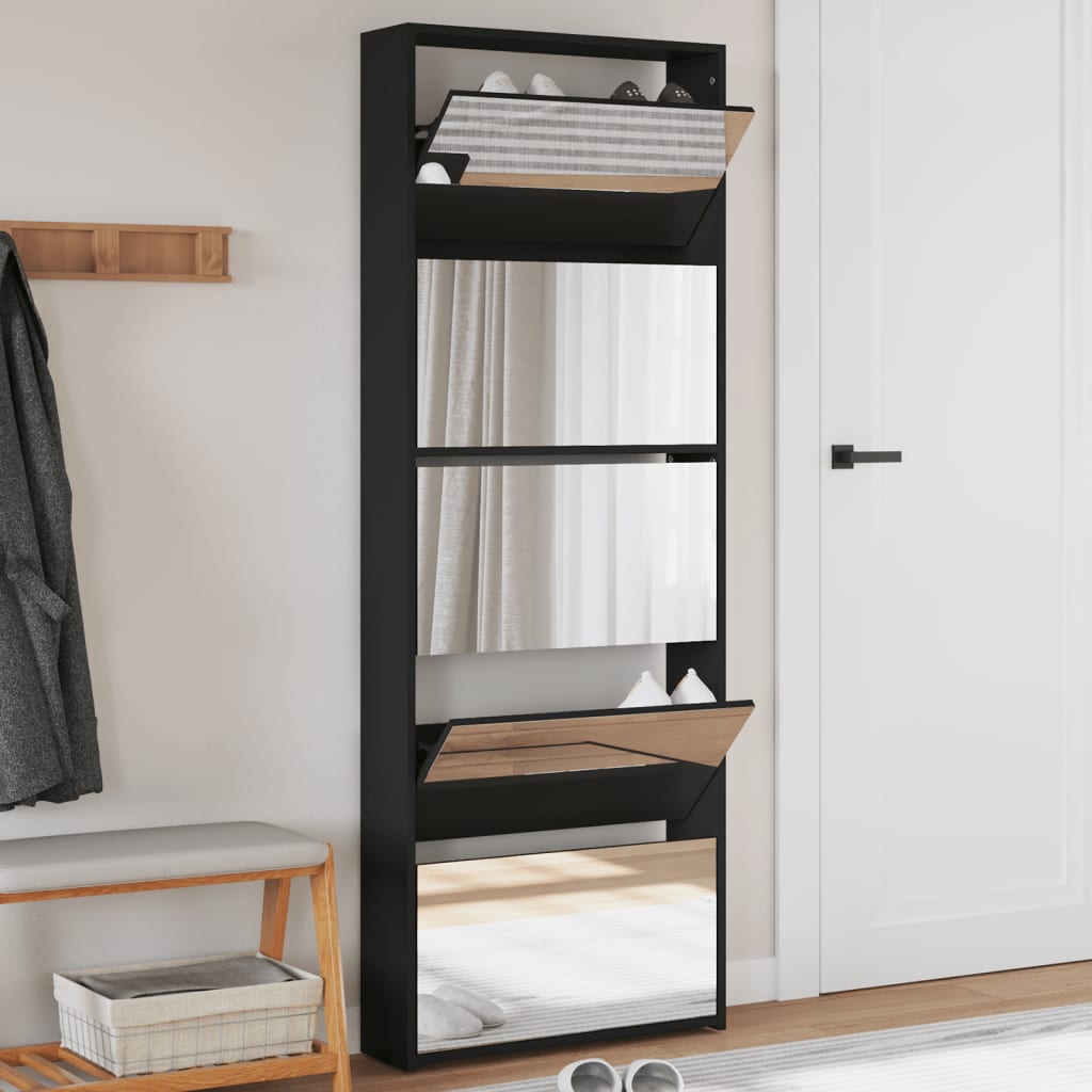 Schuhschrank Mit 5 Fächern Spiegel 63X17X169,5 Cm