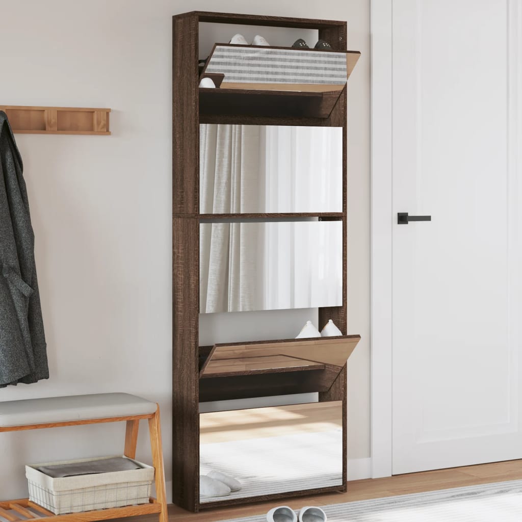 Schuhschrank Mit 5 Fächern Spiegel 63X17X169,5 Cm