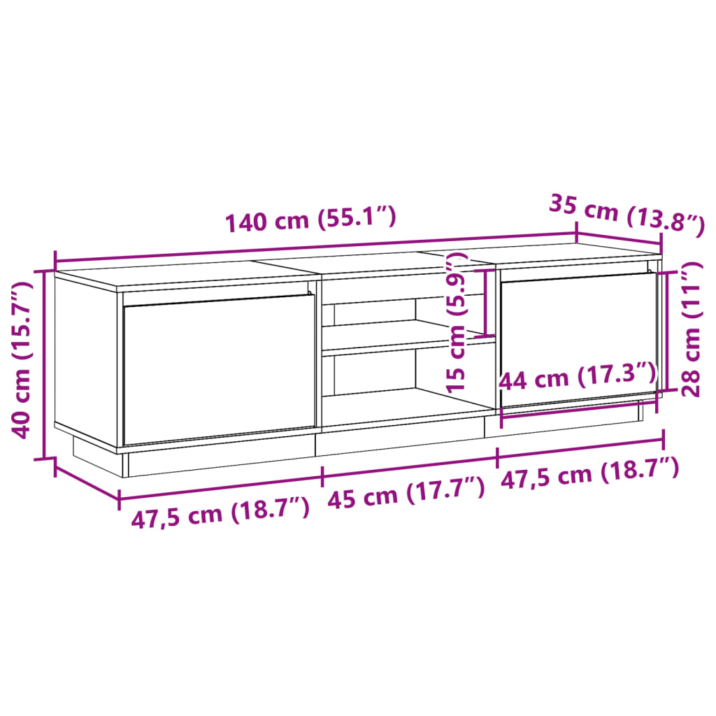Tv-Schrank 140X35X40 Cm Massivholz Kiefer