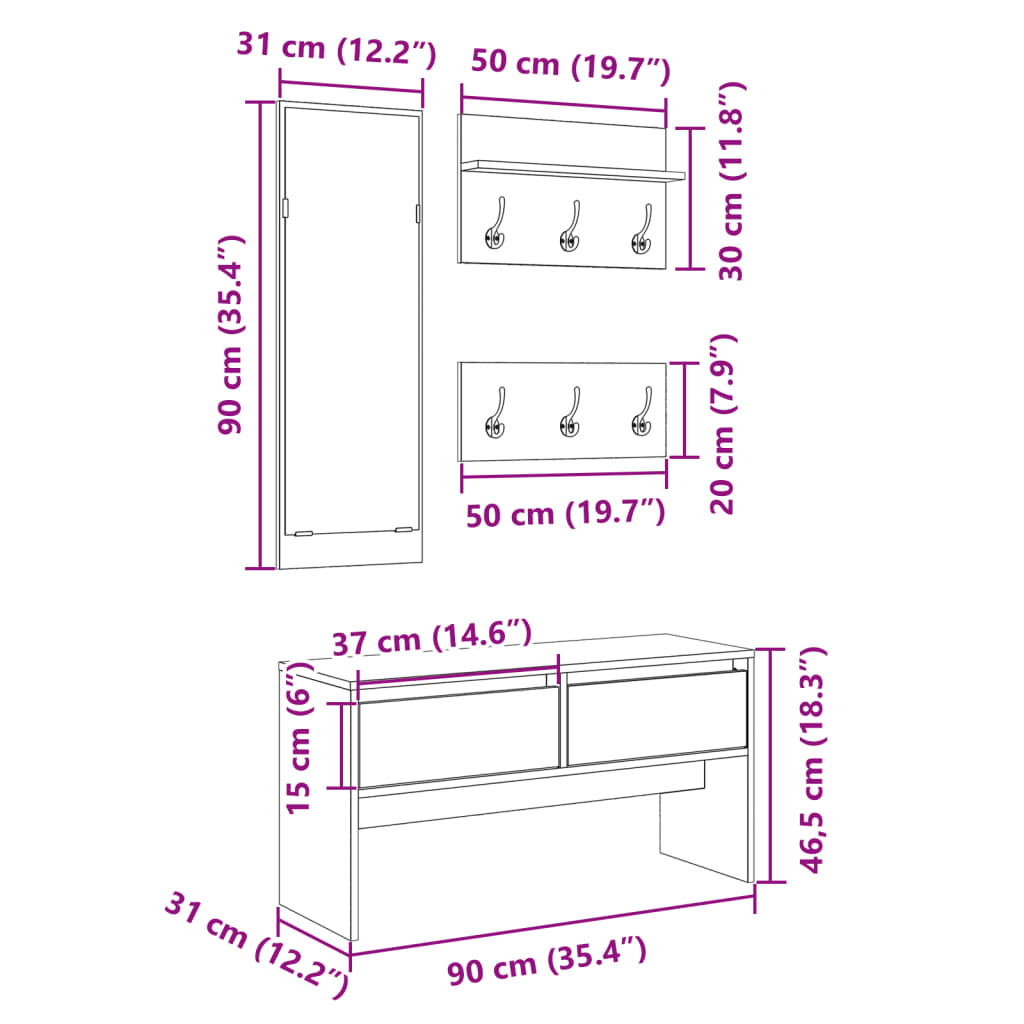 4-Tlg. Garderoben-Set Holzwerkstoff