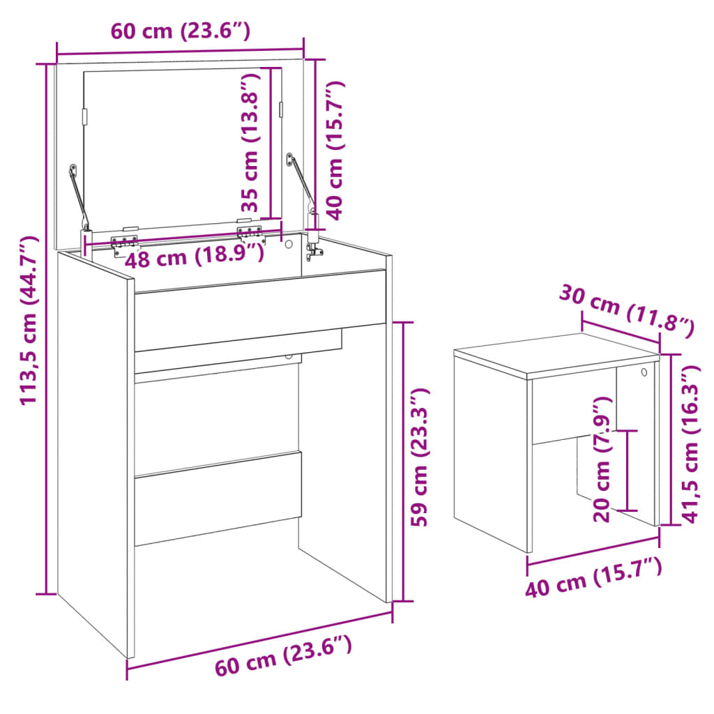 Schminktisch Mit Hocker 60X40X113,5 Cm