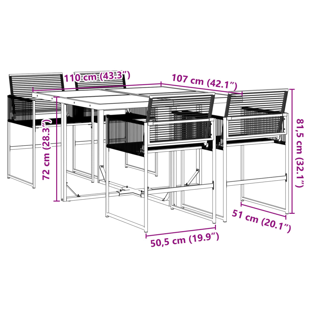 5-Tlg. Garten-Essgruppe Schwarz Poly Rattan