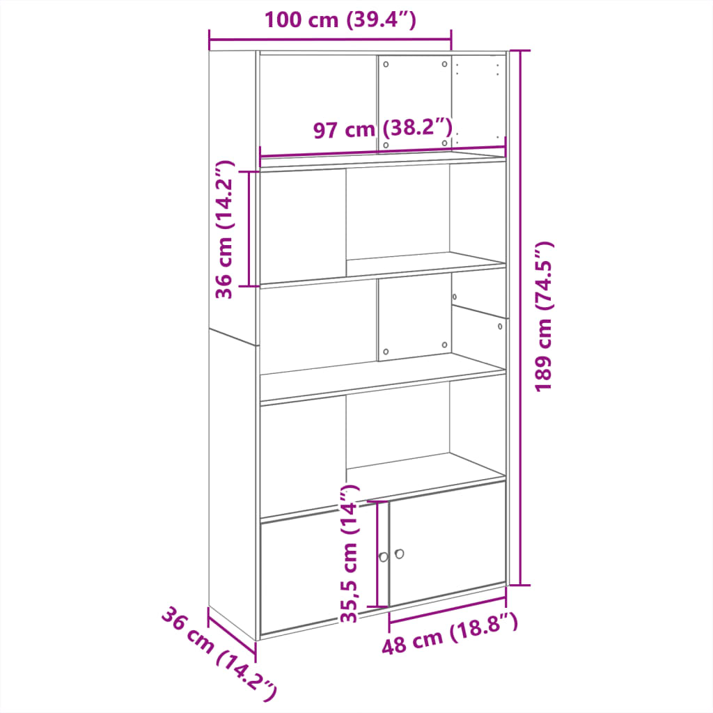 Bücherregal 100X36X189 Cm Holzwerkstoff