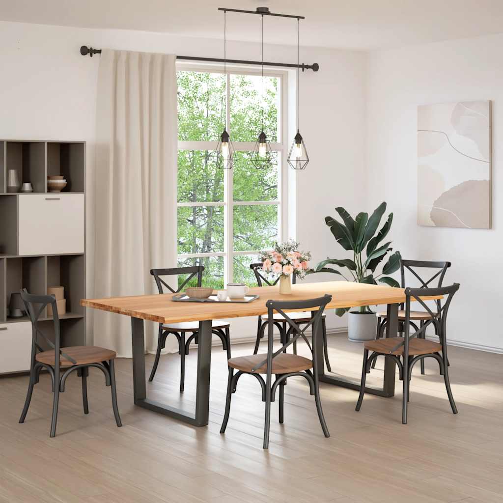 Esstisch Mit Baumkanten 240X120X74 Cm Massivholz Eiche Anthrazit