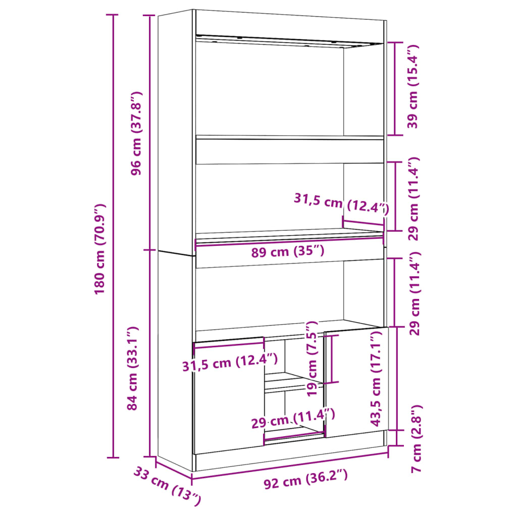 Highboard Artisan- 92X33X Holzwerkstoff Eiche