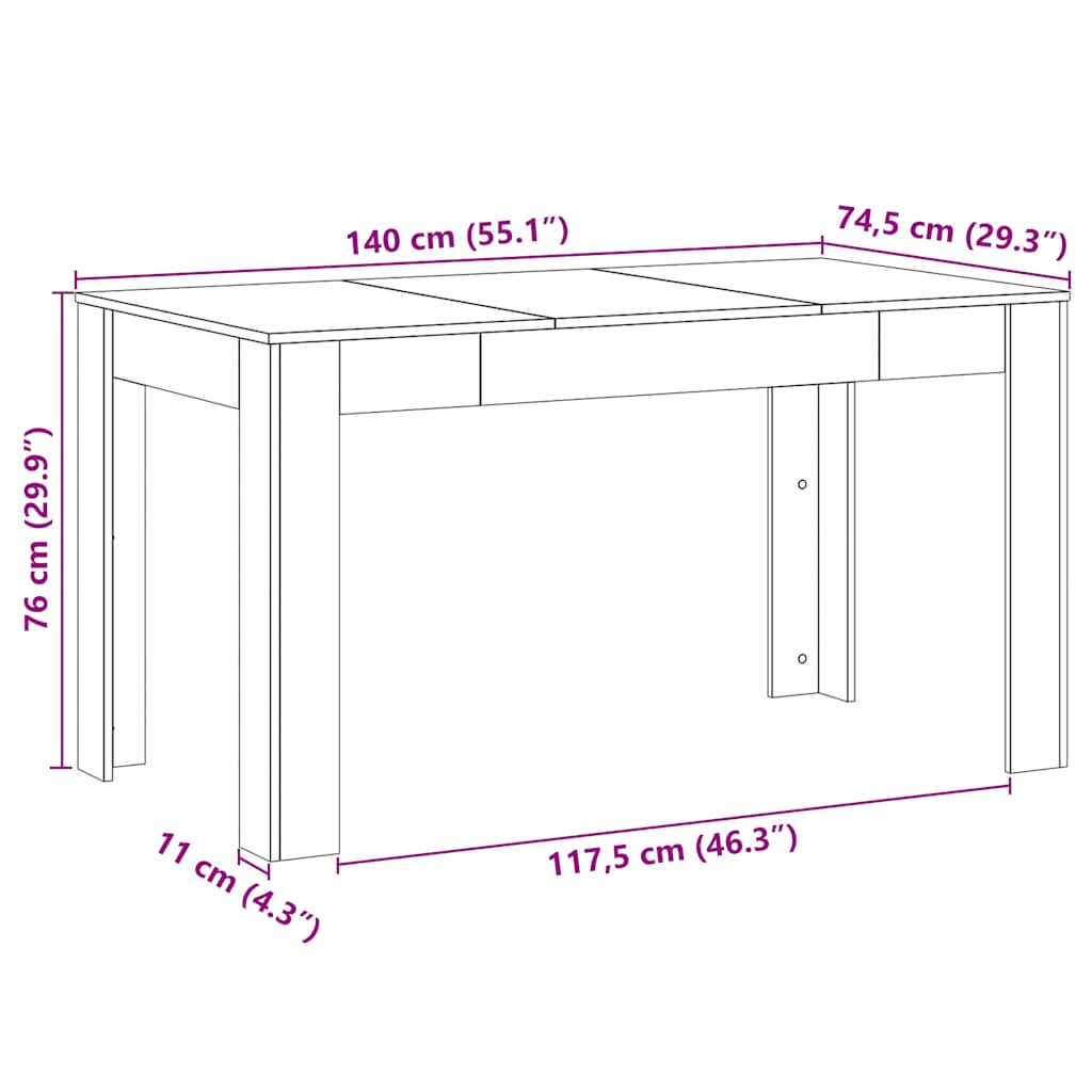 Esstisch Artisan-Eiche 140X74,5X76 Cm Holzwerkstoff