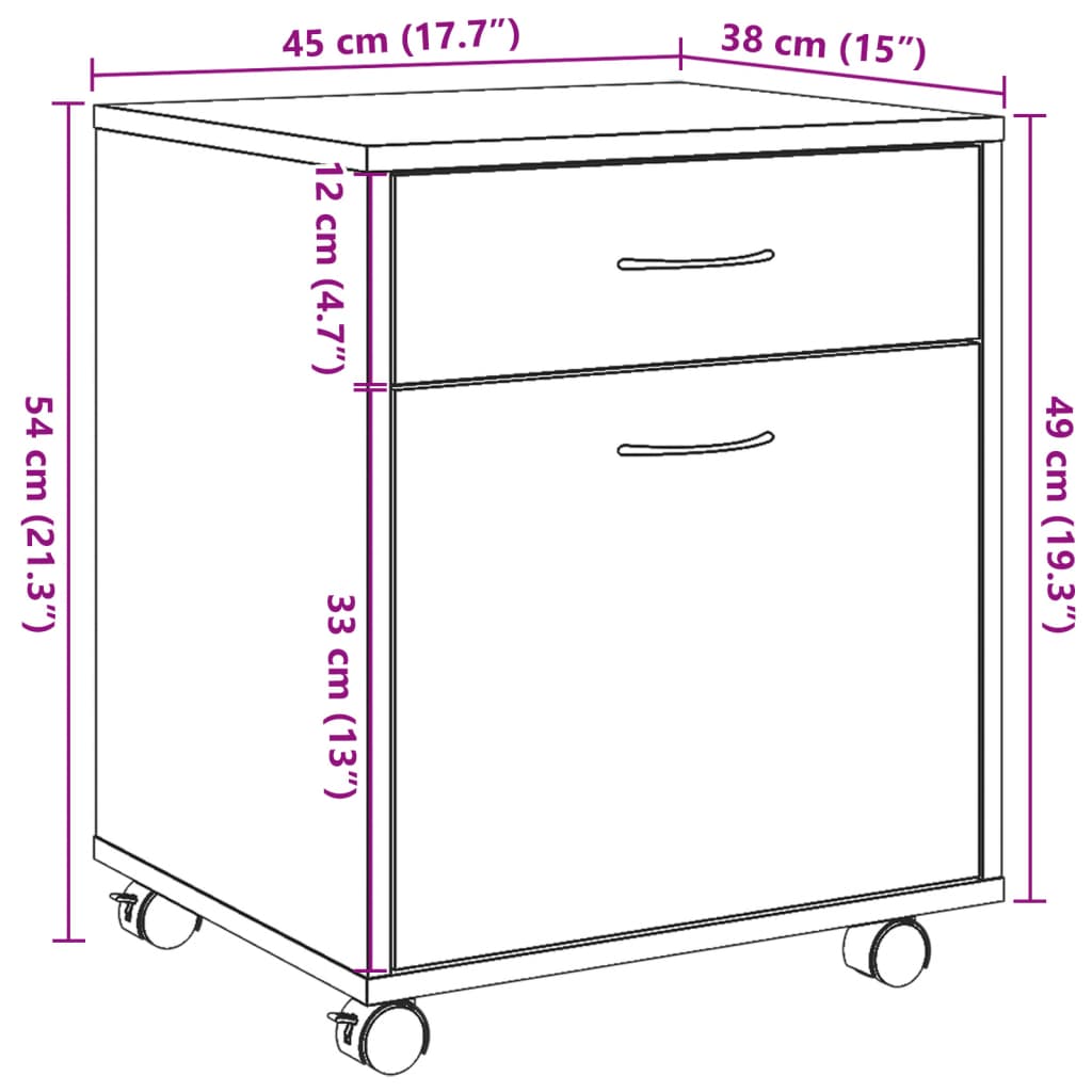 Rollcontainer Artisan-Eiche 45X38X54 Cm Holzwerkstoff