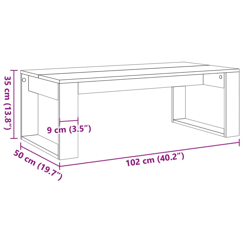 Couchtisch Artisan-Eiche 102X50X35 Cm Holzwerkstoff