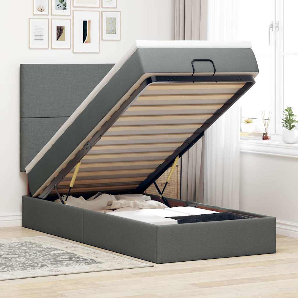 Ottomane Bett Mit Matratze & Leds Stoff Dunkelgrau