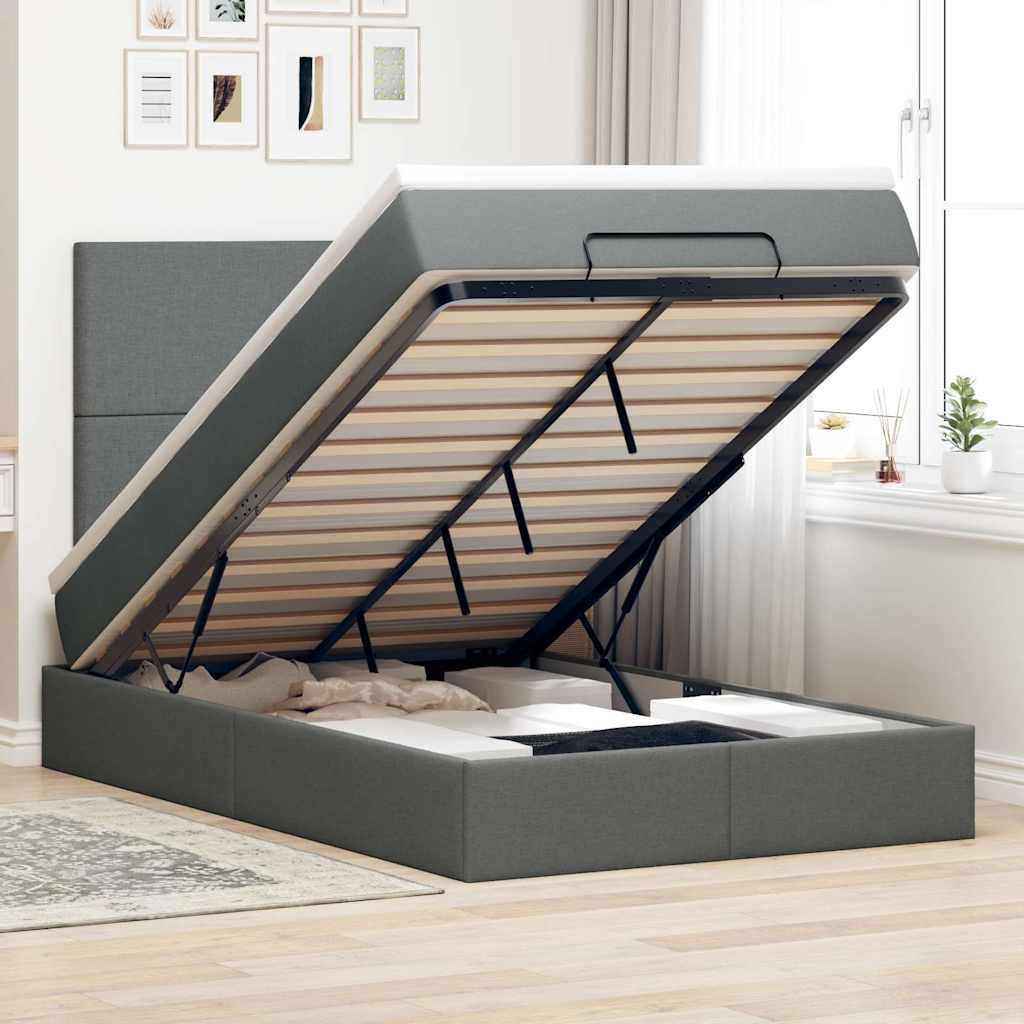 Ottomane Bett Mit Matratze & Leds Stoff Dunkelgrau