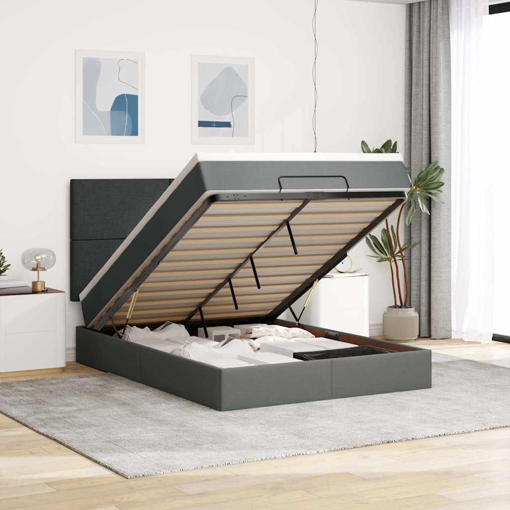 Ottomane Bett Mit Matratze & Leds Stoff Dunkelgrau