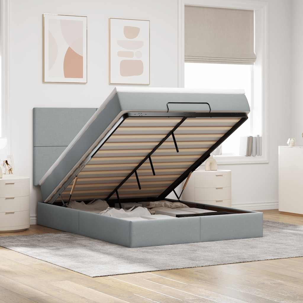 Ottoman-Bett Mit Matratze & Leds Stoff Hellgrau