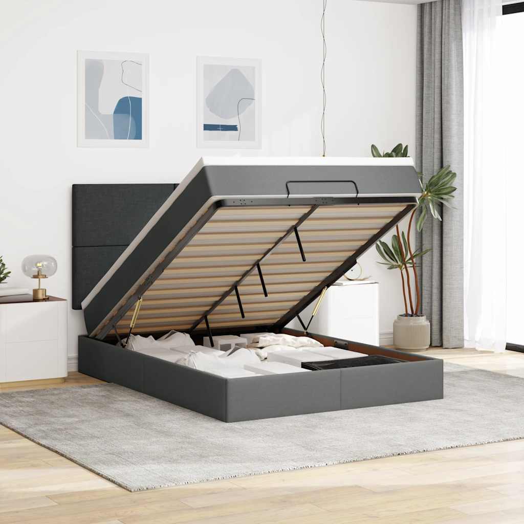 Ottomane Bett Mit Matratze & Leds Stoff Dunkelgrau