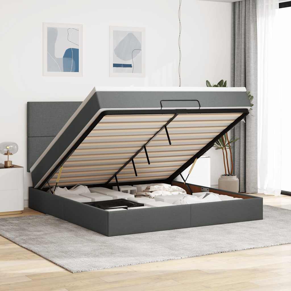 Ottomane Bett Mit Matratze & Leds Stoff Dunkelgrau