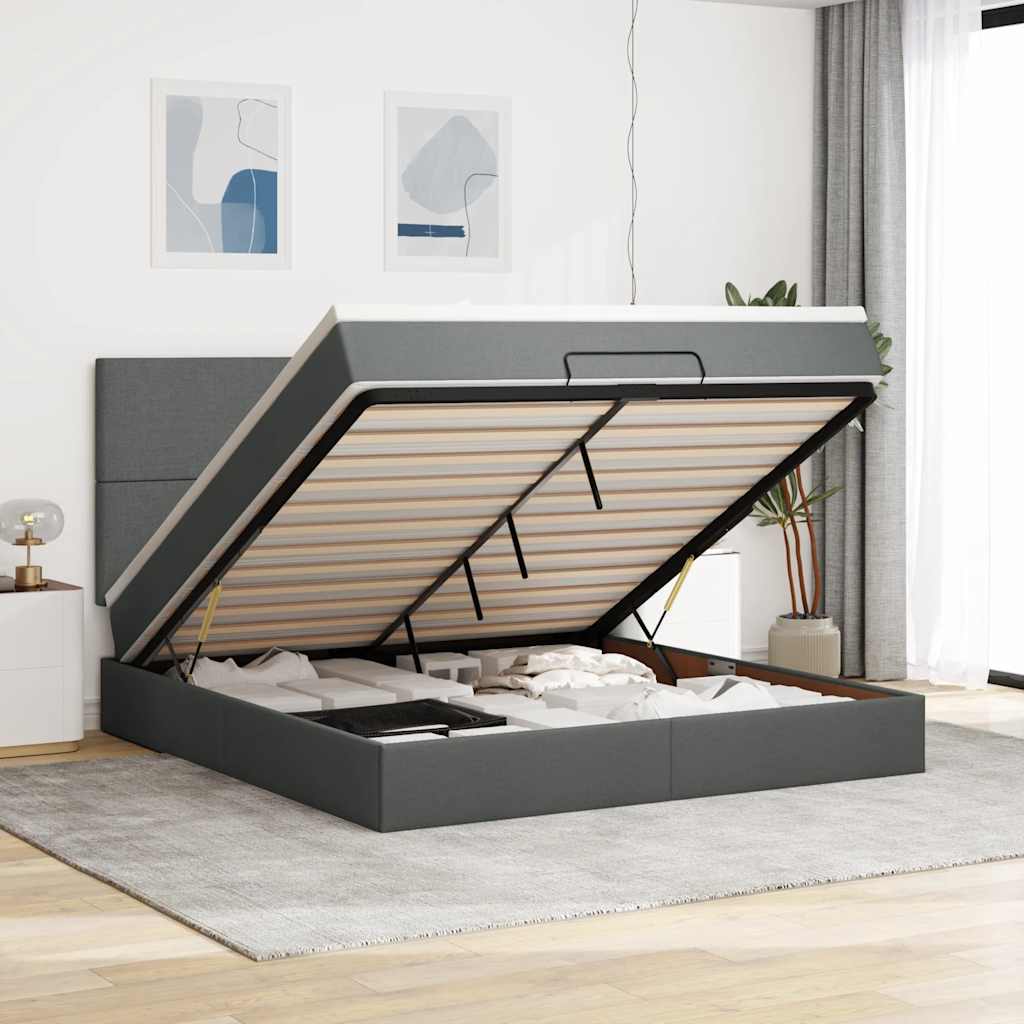 Ottomane Bett Mit Matratze & Leds Stoff Dunkelgrau