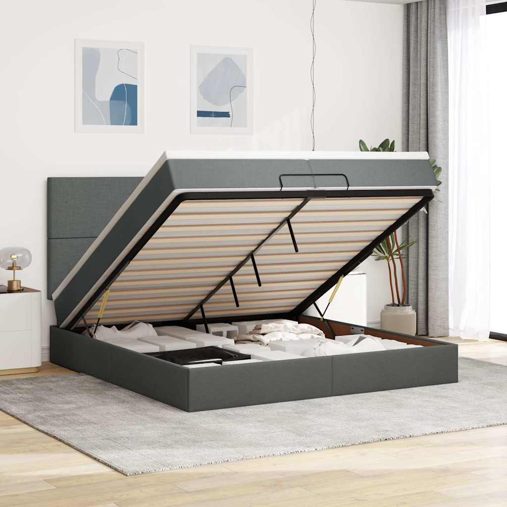 Ottomane Bett Mit Matratze & Leds Stoff Dunkelgrau