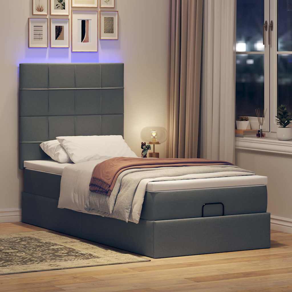 Ottomane Bett Mit Matratze & Leds Stoff Dunkelgrau