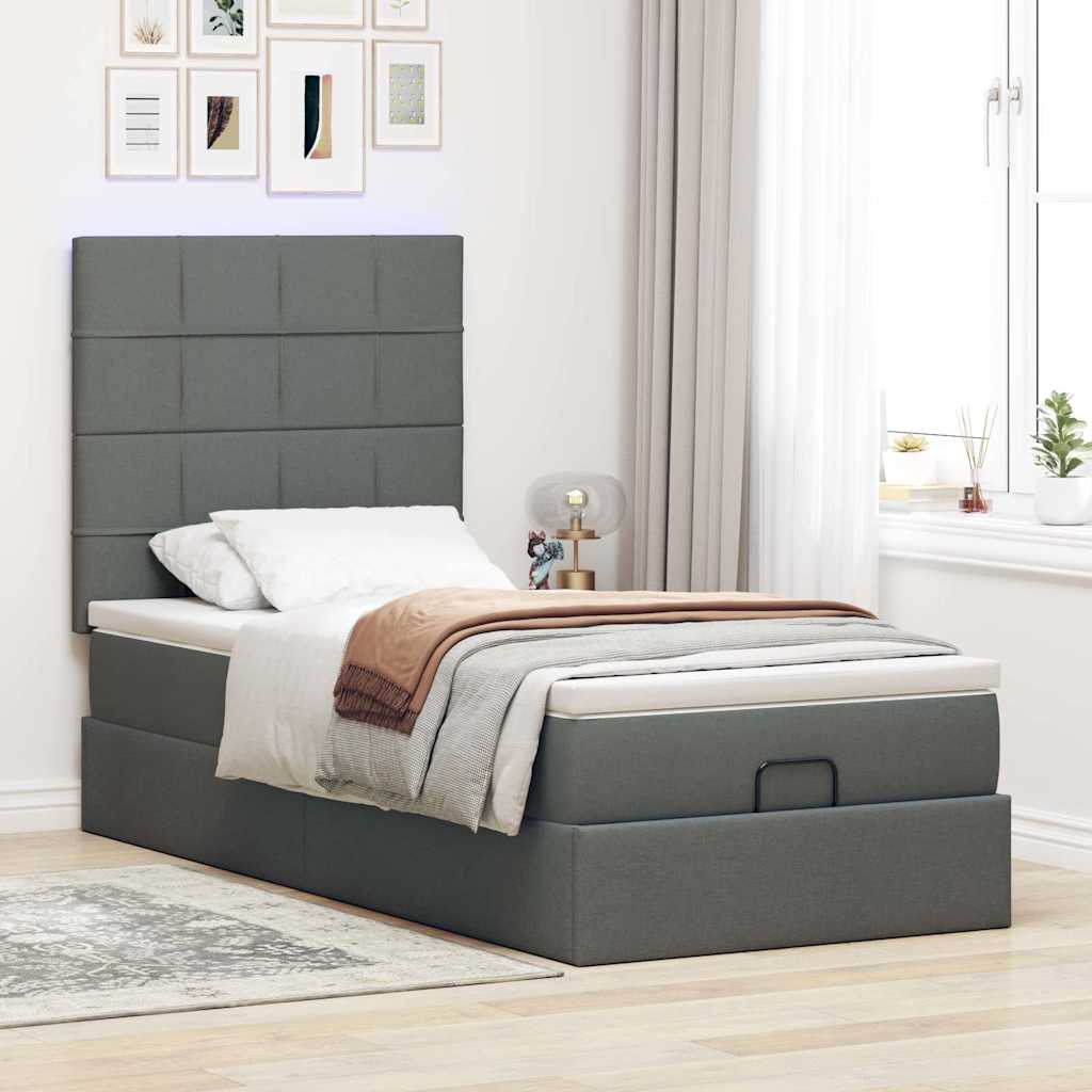 Ottomane Bett Mit Matratze & Leds Stoff Dunkelgrau