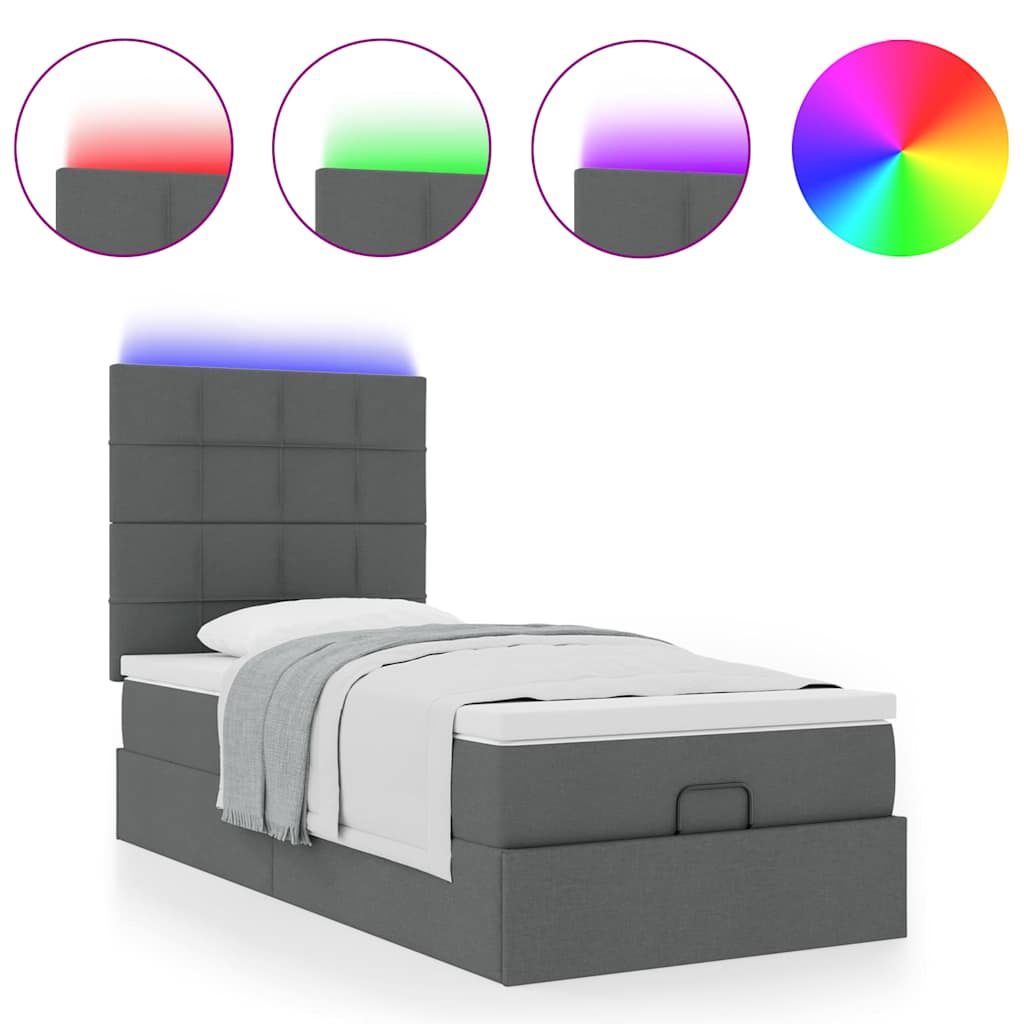 Ottomane Bett Mit Matratze & Leds Stoff Dunkelgrau