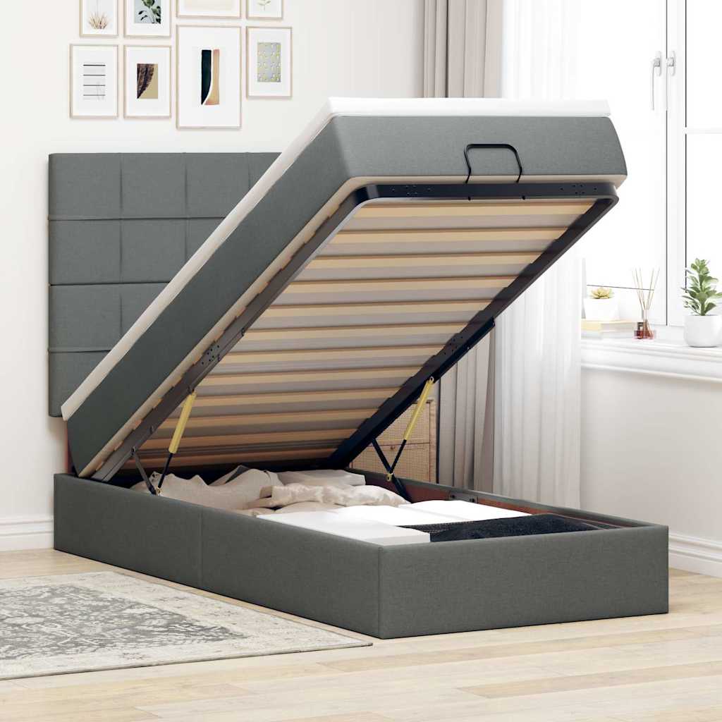 Ottomane Bett Mit Matratze & Leds Stoff Dunkelgrau