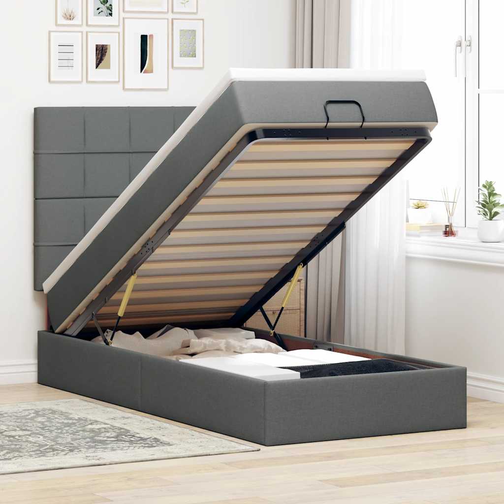Ottomane Bett Mit Matratze & Leds Stoff Dunkelgrau