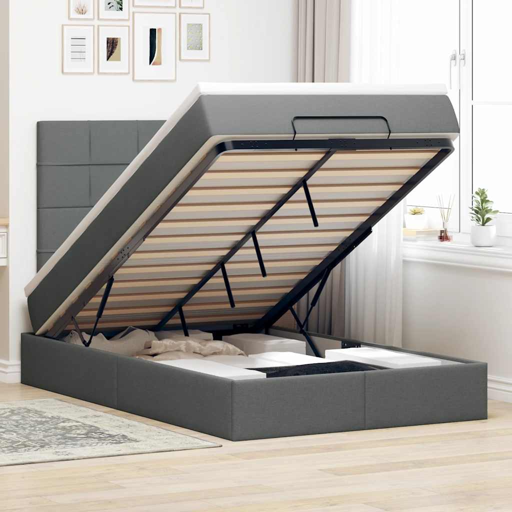 Ottomane Bett Mit Matratze & Leds Stoff Dunkelgrau