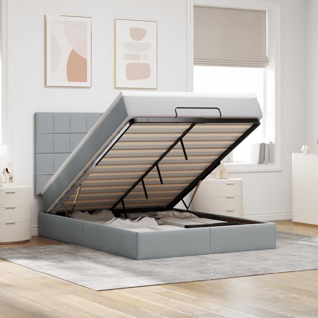 Ottoman-Bett Mit Matratze & Leds Stoff Hellgrau