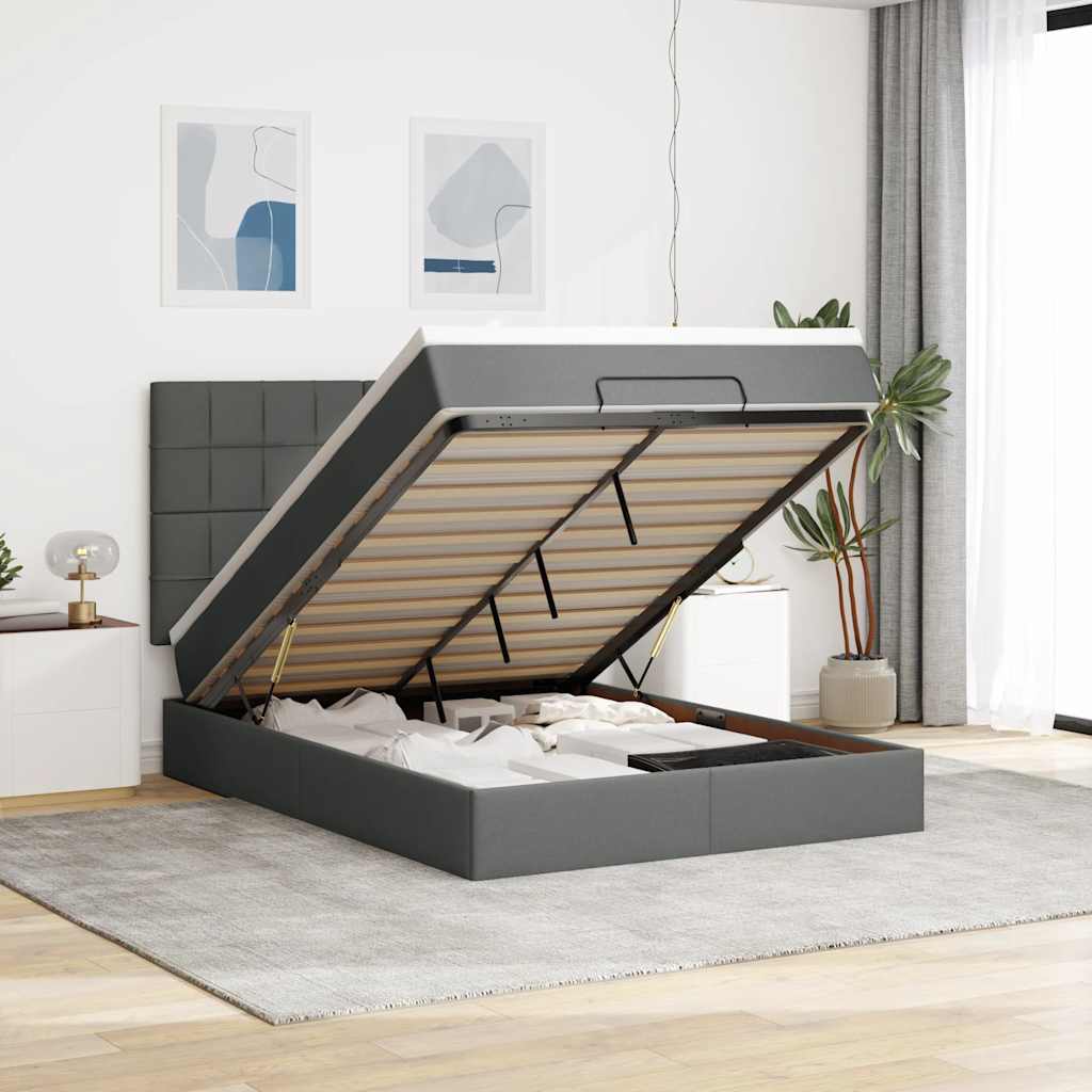 Ottomane Bett Mit Matratze & Leds Stoff Dunkelgrau